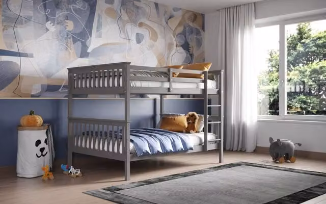 Flair Tetrad Two-Level Bunk Bed in Grey and White, Solid Pine Wood, W/D/H: 120 x 200 x 154 cm