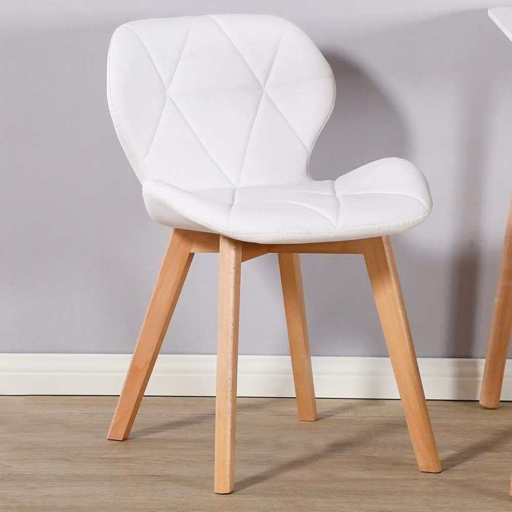 VOGREX 2 Diamond Dining Chairs in White Synthetic Leather with Beech Wood Legs – 2