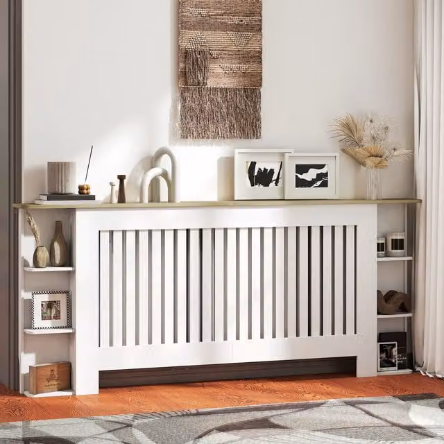 HOMCOM Radiator Cover with Open Storage Shelves, White