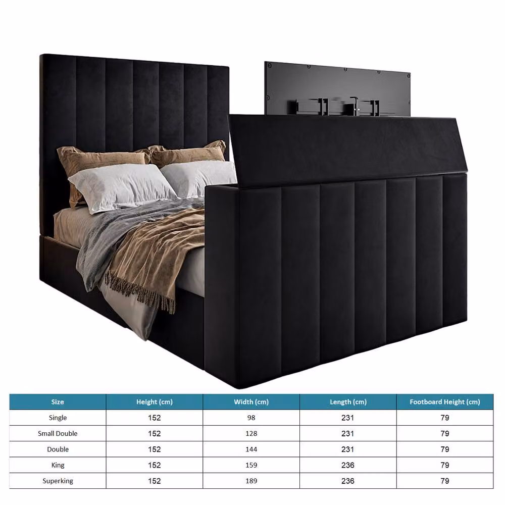 KDMD Vogue Bespoke Single Upholstered Velvet Bed Frame in Black with Lift Up Base – 4