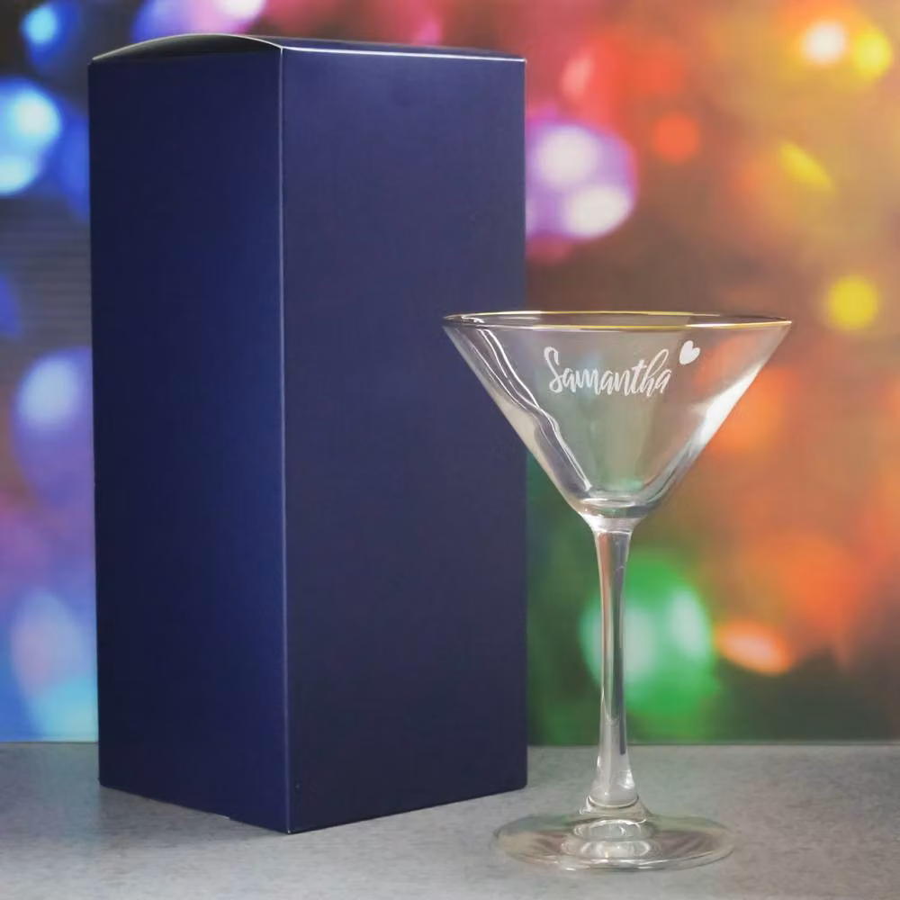 Uniqueful Personalised Gold Rim Martini Cocktail Glass with Heart Design in Clear Glass, 1000 ml – 2