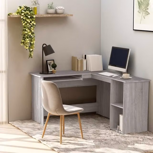 Berkfield Home Modern Corner Desk in Grey MDF, W/D/H: 120 x 140 x 75 cm – 1