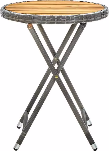 Berkfield Home Grey Poly Rattan and Solid Acacia Wood Tea Table, Diameter: 60 cm