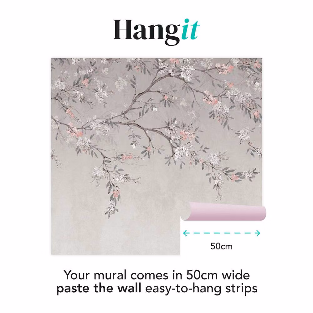 Superfresco Easy Blossom Trail Grey and Pink Floral Wall Mural, W: 300 cm, H: 280 cm – 2
