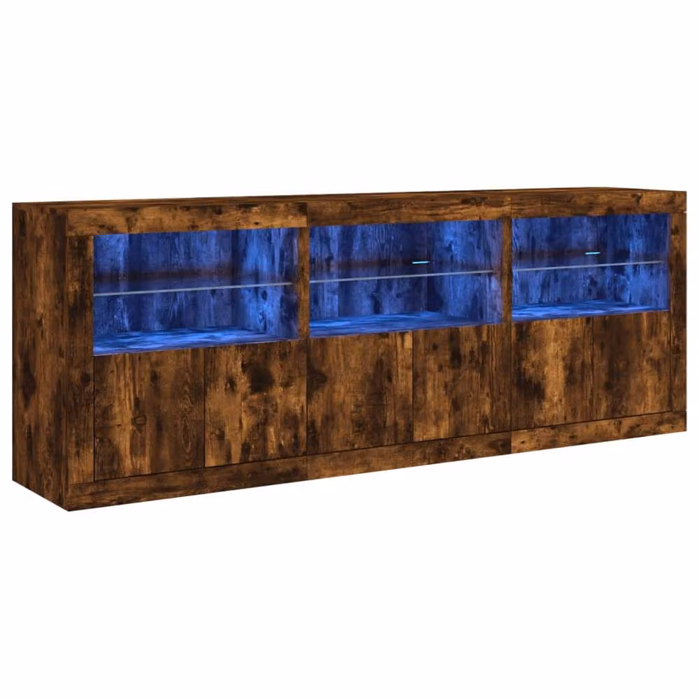 Berkfield Home Modern Smoked Oak Sideboard with Integrated LED Lights in Brown, W: 181.5 cm, D: 37 cm, H: 67 cm – 2