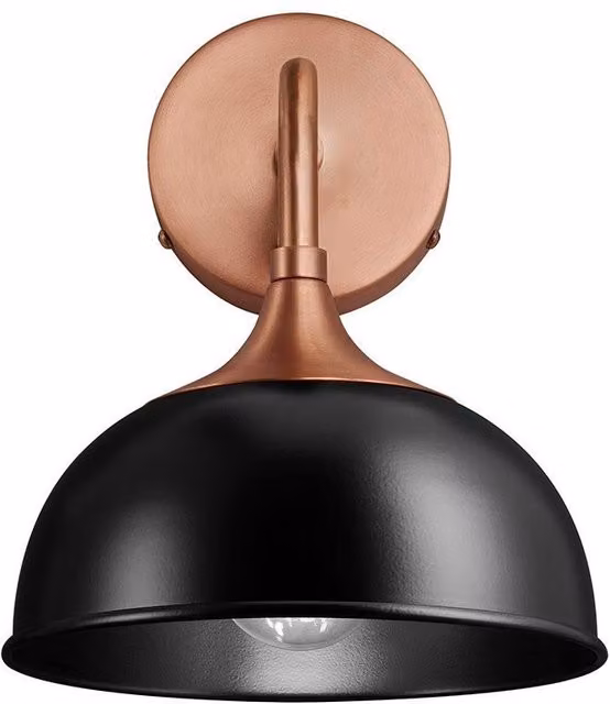 Industville Chelsea Industrial Dome Wall Light, Black and Copper, Diameter: 20.32 cm