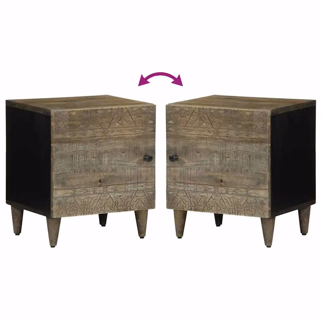 Berkfield Home Set of 2 Light Grey Mango Wood Bedside Cabinets, W/D/H: 40 x 33 x 46 cm – 5