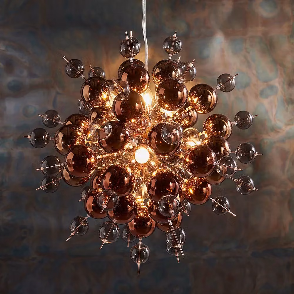 Loops Copper Plated Ceiling Pendant Light with Transparent Glass Spheres – 2
