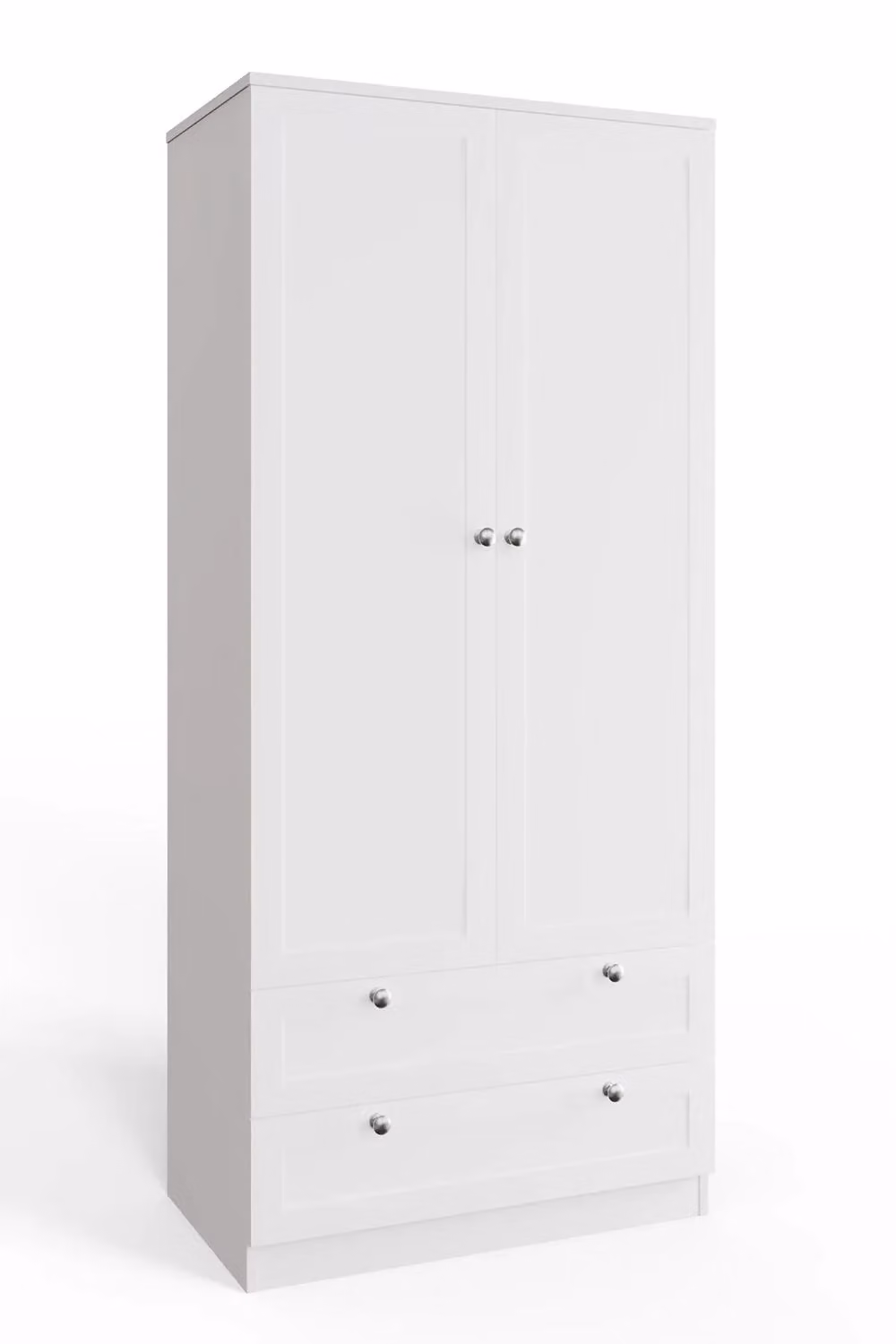 FWStyle Matt White 2 Door Wardrobe with 2 Drawers and Soft Close Doors, H 180 x W 80 x D 50 cm – 2