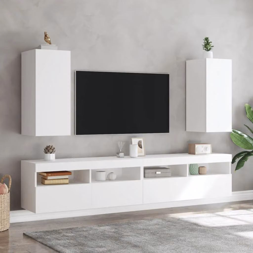 Berkfield Home Modern Wall Mounted TV Cabinet with LED Lighting, White, W: 30.5 cm, D: 35 cm, H: 70 cm – 4