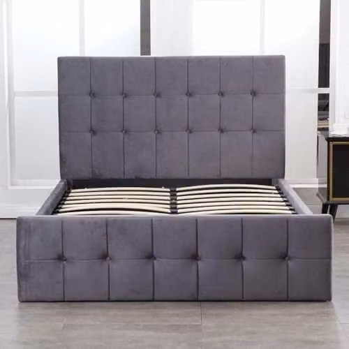 Kosy Koala Grey Velvet Ottoman Bed with Gas Lift Storage and Mattress, Small Double, W/D/H: 120 x 200 x 130 cm – 2