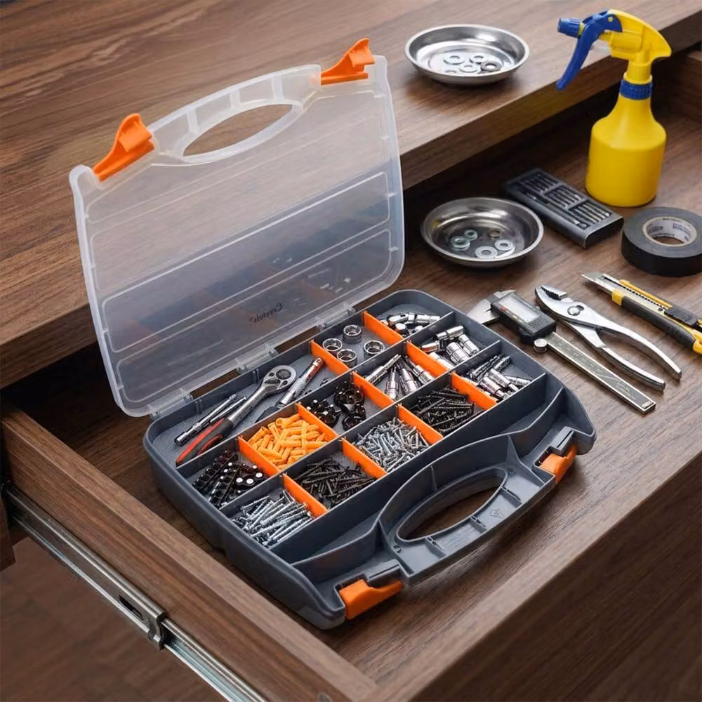 Crystals 32 Compartment Double Sided Storage Box for Screws and Small Parts in Dark Grey, Width: 100 cm – 4