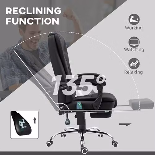 Vinsetto Heated 6-Point Vibration Massage Executive Office Chair with Footrest, Black, H 119 x W 70 x D 65 cm – 5
