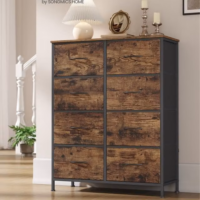 SONGMICS 8 Drawer Chest of Drawers Storage Unit in Black and Brown