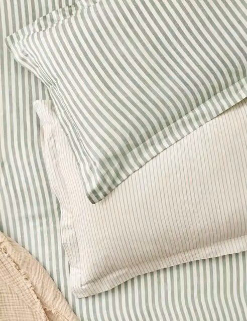 Yard Hebden Stripe Pure Cotton Pillowcases, 2 Pack, Sage Green