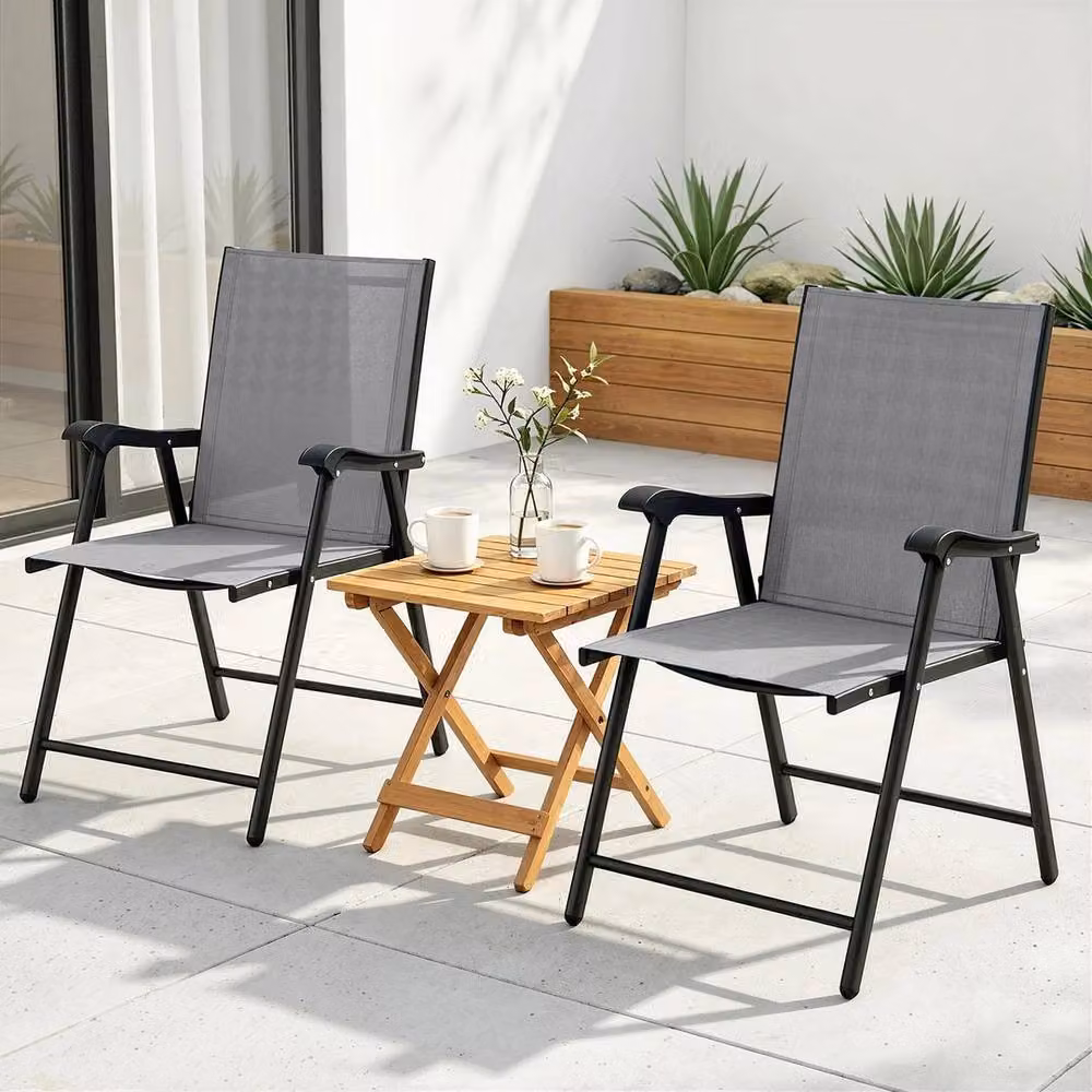 SPETLEK Set of 2 Grey Metal Folding Garden Chairs – 4