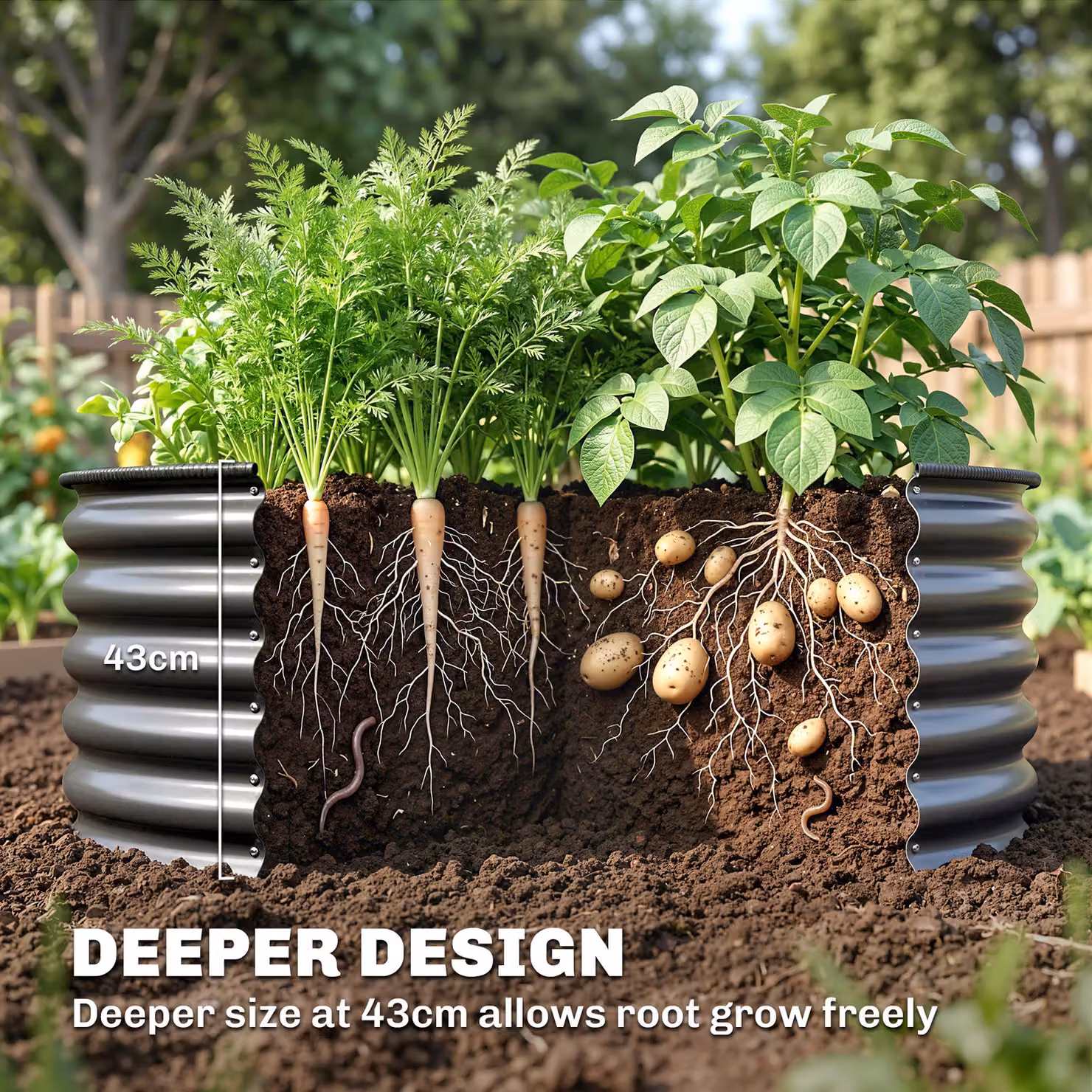 Outsunny Galvanised Steel Raised Garden Bed with Safety Edging in Dark Grey, W/D/H: 120 x 120 x 43 cm – 4