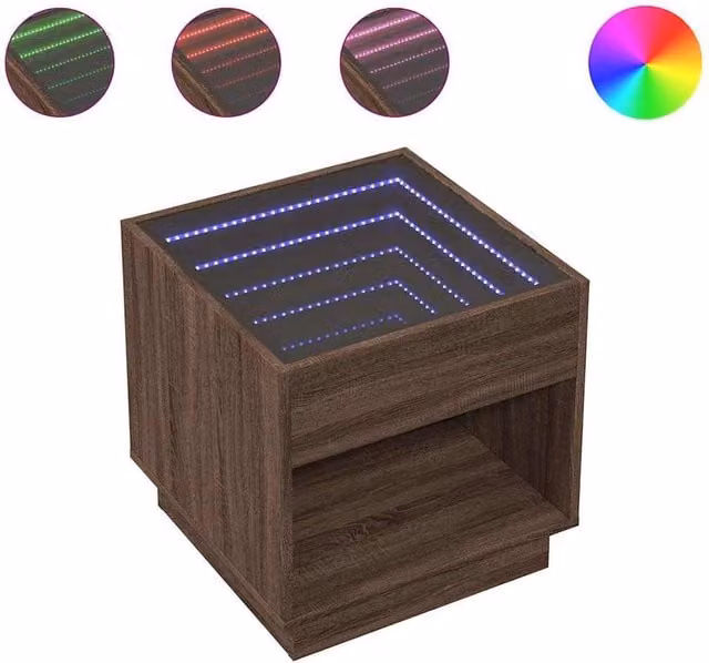 Berkfield Home Infinity LED Coffee Table in Brown Oak, W/D/H: 50 x 50 x 50 cm