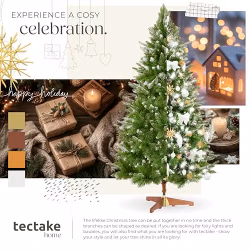 tectake Artificial Christmas Tree in Green with Frosted Tips and Wooden Stand, Height: 180 cm – 7