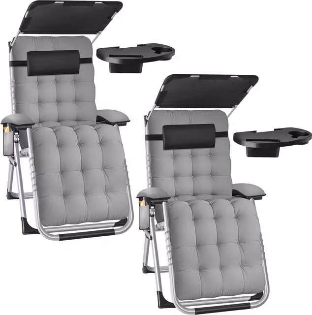 tectake Cirrus 2 Seater Sun Lounger in Grey with Sun Canopy and Adjustable Headrests – 1
