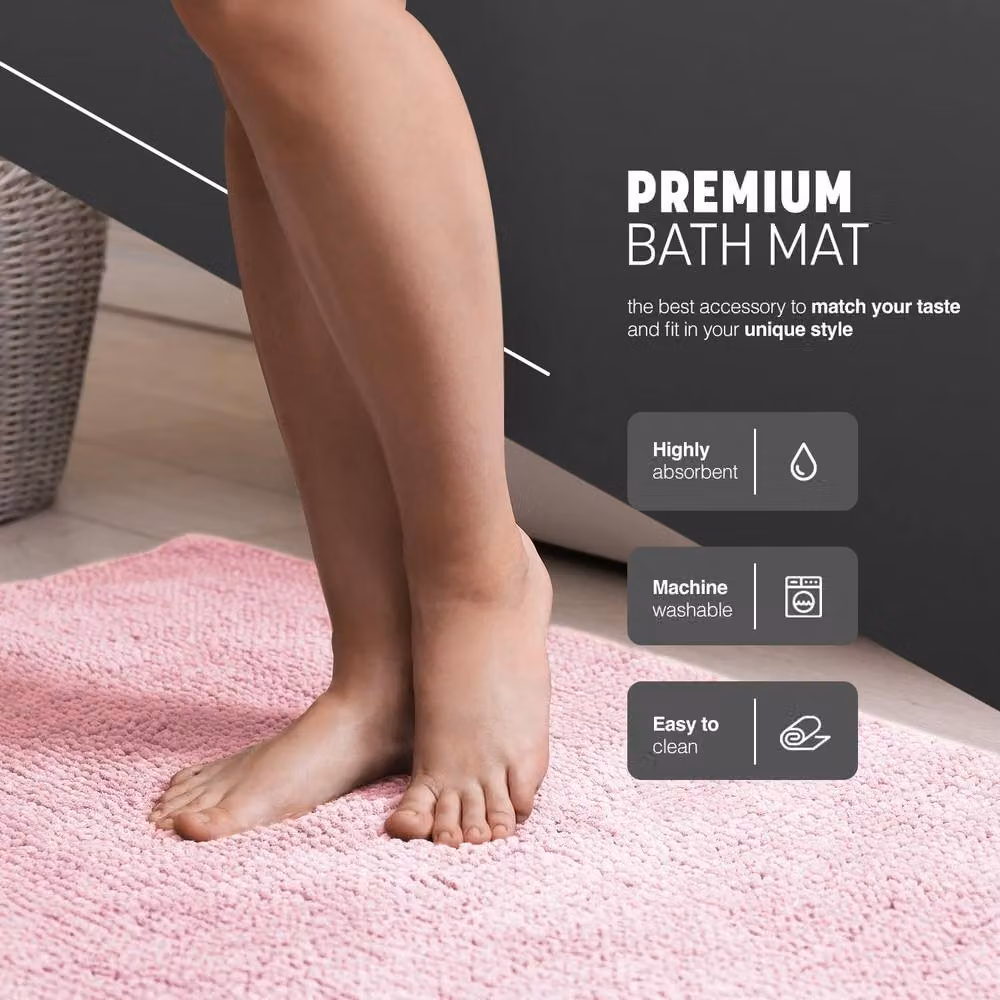 Keplin Non-Slip Microfibre Bath and Toilet Mat, Pink, W: 50 cm, D: 80 cm – 3