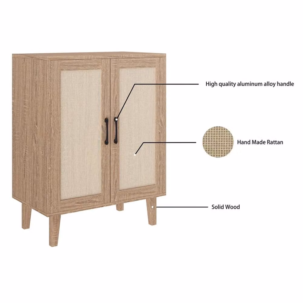 SPETLEK Scandinavian Style Buffet Storage Cabinet with 2 Hinged Doors in Natural Wood and Brown – 2