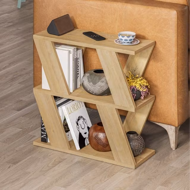 Decortie Lazena Modern 3-Tier Side Coffee Table in Natural Brown