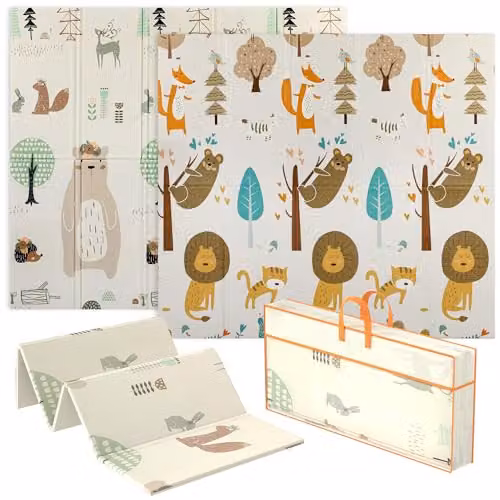 AIYAPLAY Reversible Foldable Baby Play Mat with Animal Theme, Multicolour, W: 196 cm, D: 176 cm, H: 1.5 cm