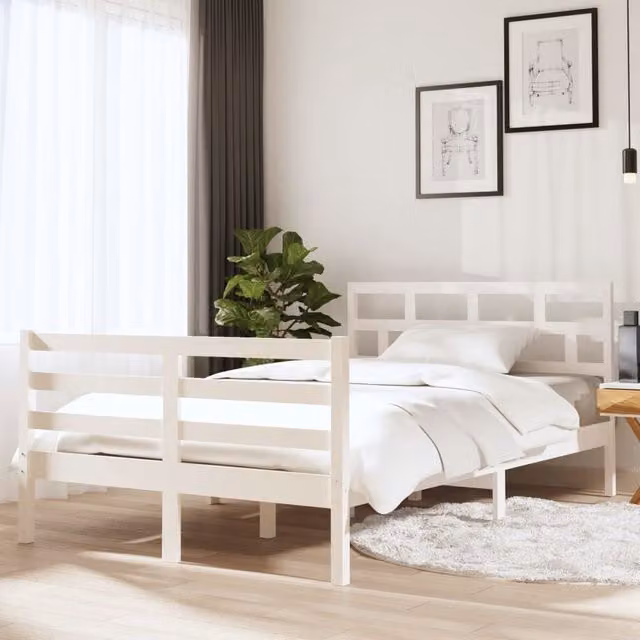 Berkfield Home Small Double Solid Wood Bed Frame in White, W: 120 cm, L: 190 cm – 1
