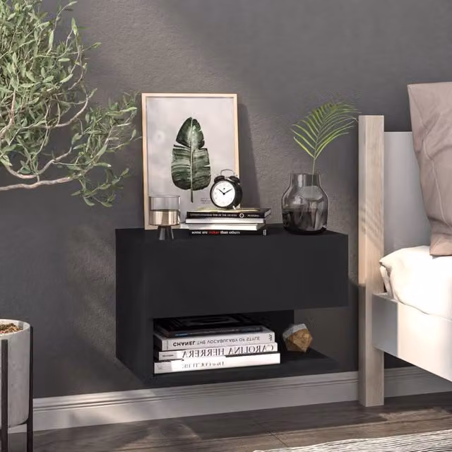 Berkfield Home Wall-mounted Bedside Cabinet in Black