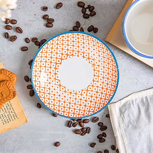 Nicola Spring Hand Printed Floral Stoneware Cappuccino Saucers, Orange, Pack of 12, Diameter: 14.5 cm – 2