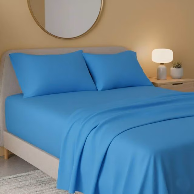 Snug City Blue Flannelette Soft Brushed Cotton Flat Sheet, W/D/H: 200 x 200 cm