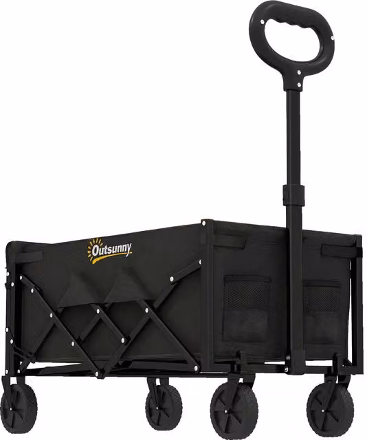 Outsunny 80L Foldable Festival Trolley with Drop-Down Tailgate and Adjustable Handle, Black