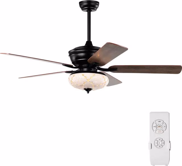 COSTWAY Retro Reversible Ceiling Fan with Remote Control and Timer in Black – 1
