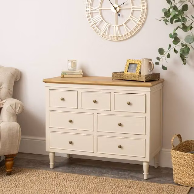 Melody Maison Claudia Range 7 Drawer Chest of Drawers in Taupe and Wood