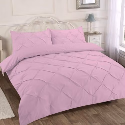 Home Sweet Home UK Pink Polycotton Pintuck Duvet Cover and Pillowcase Set, Super King, 260 x 220 cm – 3