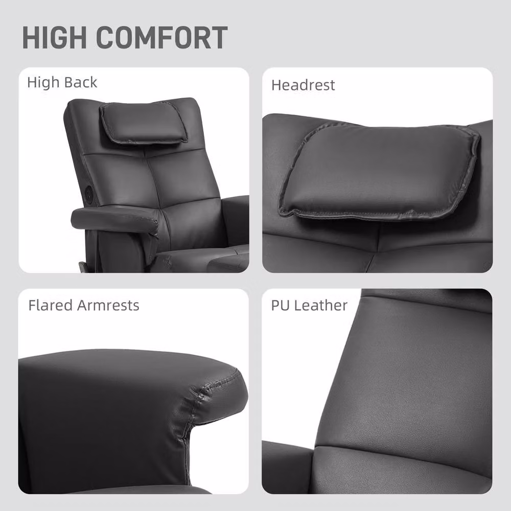 STILVORA Modern Motorised Massage Recliner with Storage Ottoman and USB-C in Black Synthetic Leather – 9