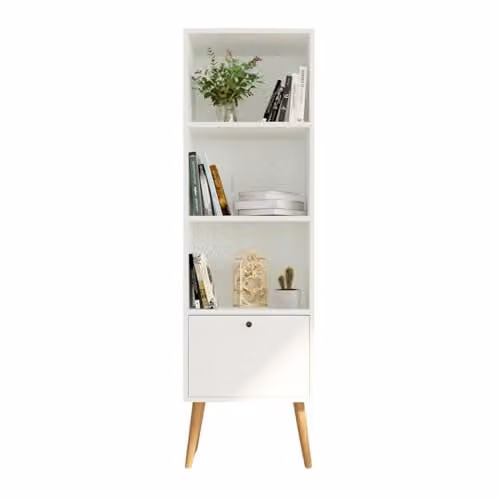 Bimossa Janus White Wooden Bookcase with Cabinet and 3 Shelves