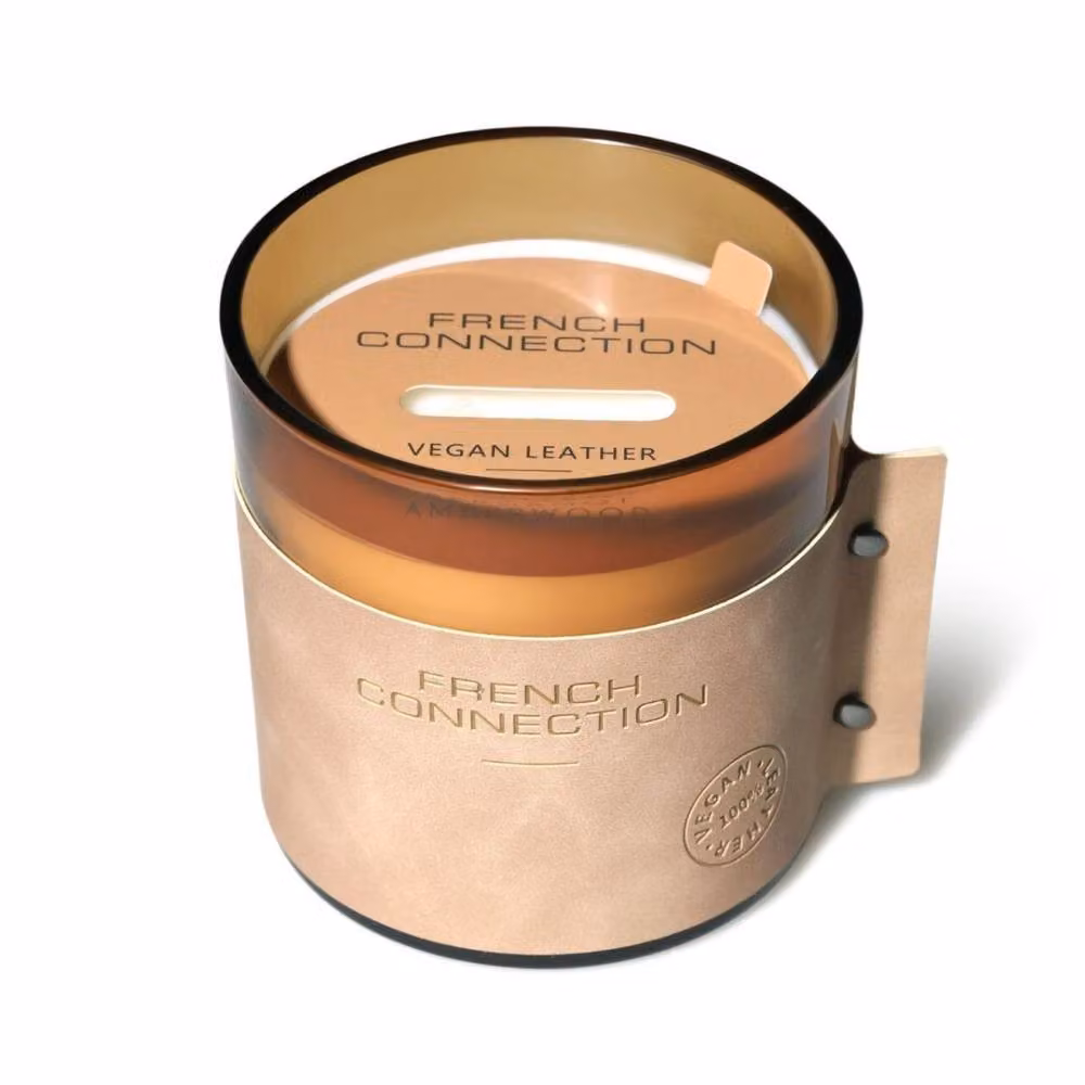 French Connection Bergamot & Amberwood Luxury Leather Candle, 340g, Orange – 2