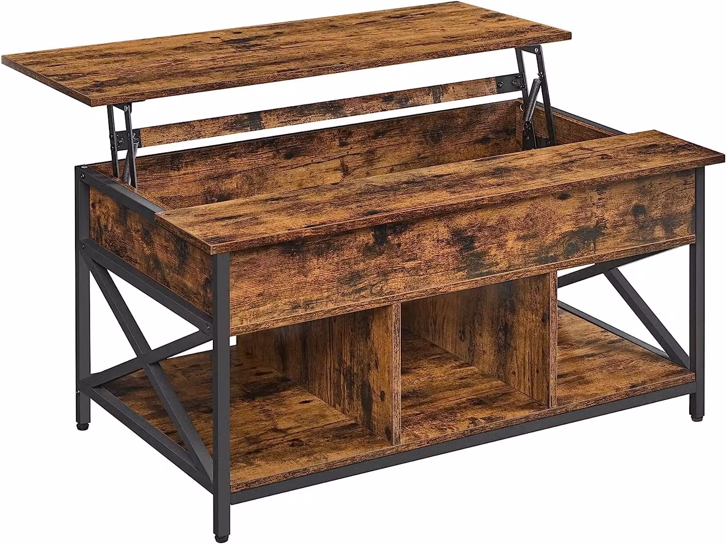 VASAGLE Brown Industrial Lift-Top Coffee Table with Height Adjustable Tilting Top and X-Shaped Metal Frame – 8