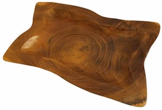 KDMD Hand Carved Teak Root Square Plate, Brown, Diameter: 20 cm