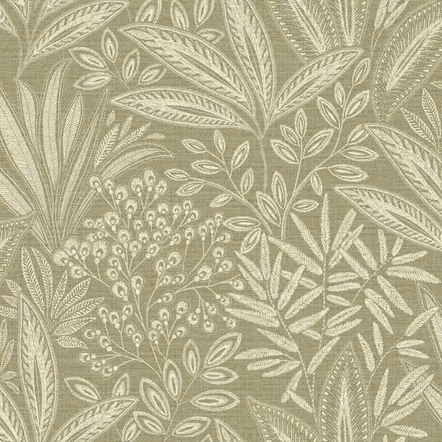 Crown Sahara Botanical Floral Green Paper Wallpaper Roll