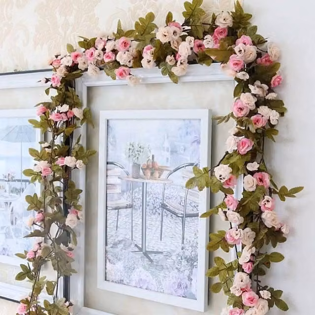 FLAVORA Pink and Multicolour Artificial Rose Flower Vine Hanging Garland with Foliage