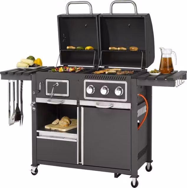 Tepro Toronto Combi Charcoal and Gas BBQ in Black and Anthracite with Chrome Details