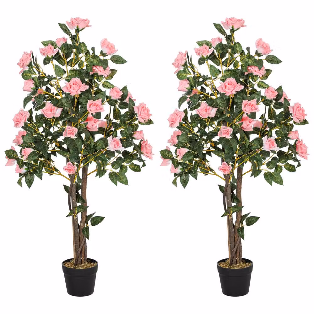 STILVORA Set of 2 Pink Artificial Rose Plants in Potted Tabletop Display – 3
