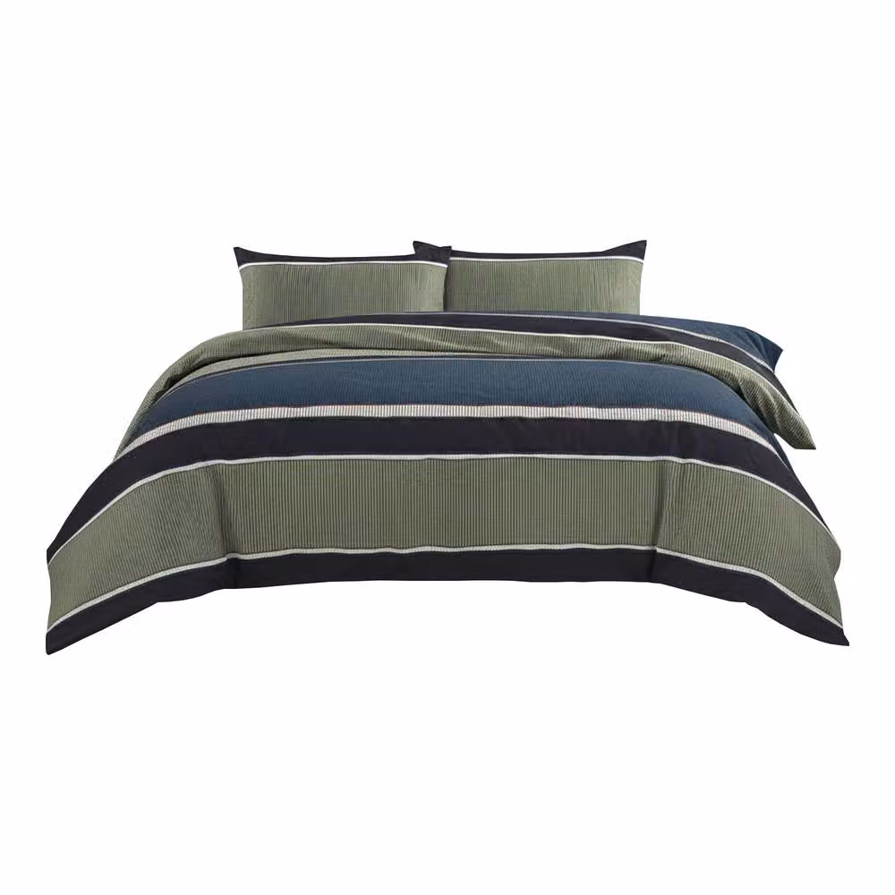 Snug City Green and Blue Striped Modern Duvet Set with Pillowcases, Double, W: 200 cm, H: 140 cm – 2