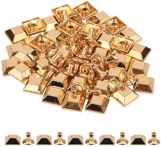 Neel Blue Gold Pyramid Feet Caps with 7mm Back Rivets, 25 Pieces, 12mm – 1
