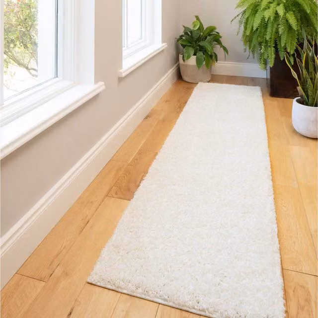 The Rug House Soft Value Natural Cream Shaggy Square Area Rug, W x W: 135 x 135 cm