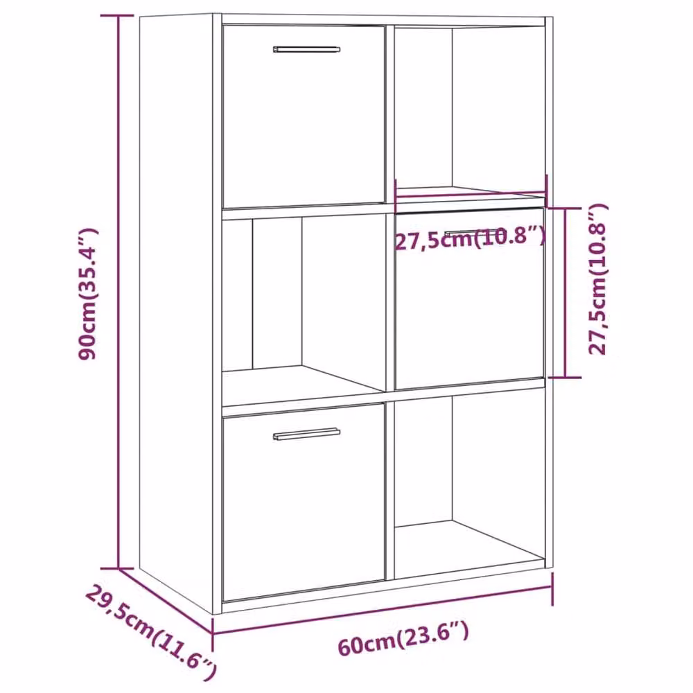Berkfield Home Modern Grey Storage Cabinet with Hinged Doors and Internal Shelves W/D/H: 60 x 29.5 x 90 cm – 4