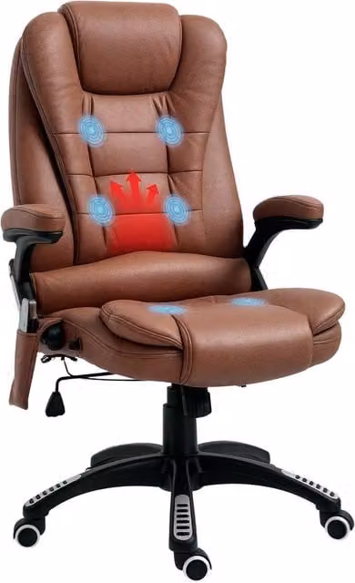 Rolipo Brown Microfibre Heated 6-Point Massage Reclining Office Chair – 1